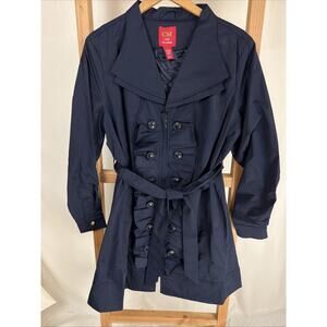 NWT CM Ciao Milano ITALY Navy Zip Up Ruffle Raincoat #0969 Size MEDIUM